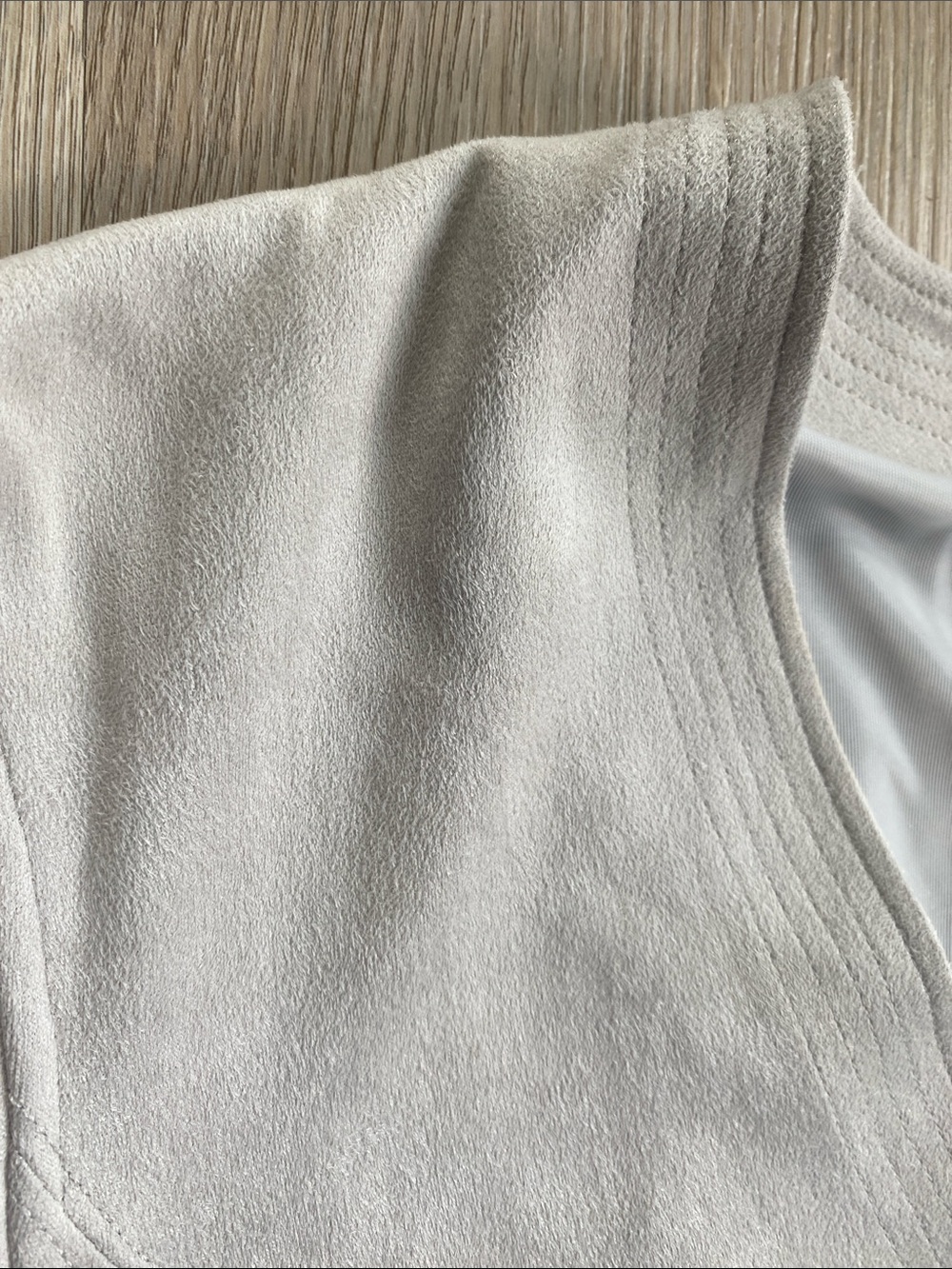 Marc Cain Faux Suede Fit & Flare Dress Neutral Beige Short Sleeve Minimalist - Picture 6 of 14
